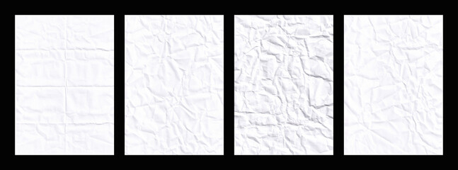 White Crumpled Paper Texture Panels Set on Black Background. Set of four white crumpled paper...