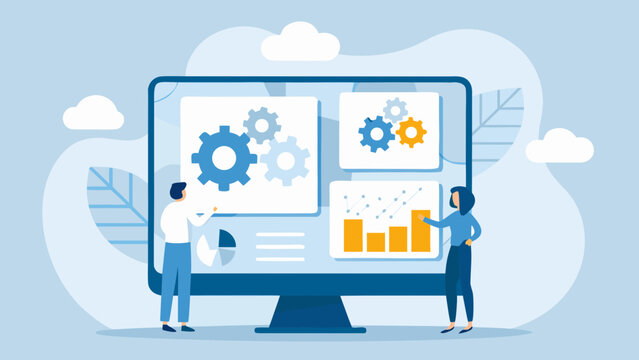 Data Analytics Dashboard with Business Team Vector Illustration