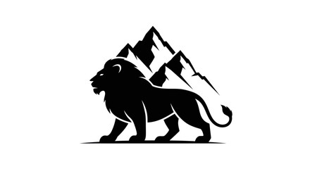 Fototapeta premium Lion silhouette and mountain peaks