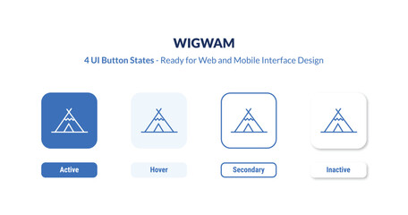 wigwam 4-state UI button. Outline icon kit from desert collection. Thin linear wigwam, american, culture editable vector. Minimal wigwam sign for web and mobile interface © IconArt