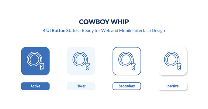 cowboy whip 4-state UI button. Outline icon kit from desert collection. Thin linear cowboy whip, whip, cowboy editable vector. Minimal cowboy whip sign for web and mobile interface