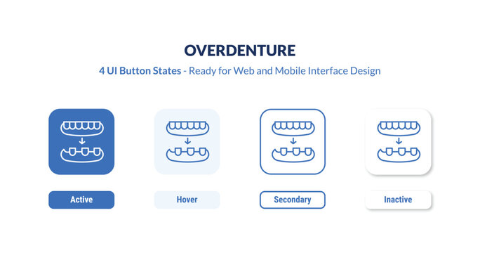 overdenture 4-state UI button. Outline icon kit from dentist collection. Thin linear overdenture, dentist, denture editable vector. Minimal overdenture sign for web and mobile interface