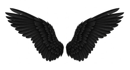 Obraz premium Pair of large black feathered angel wings isolated on white background.