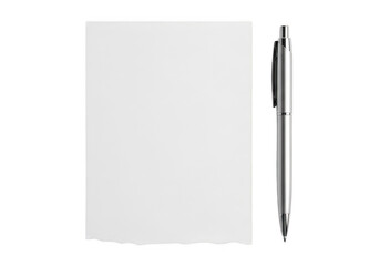 A sleek black pen resting next to a blank sheet of paper. isolated on transparent background 'png,PNG,Png