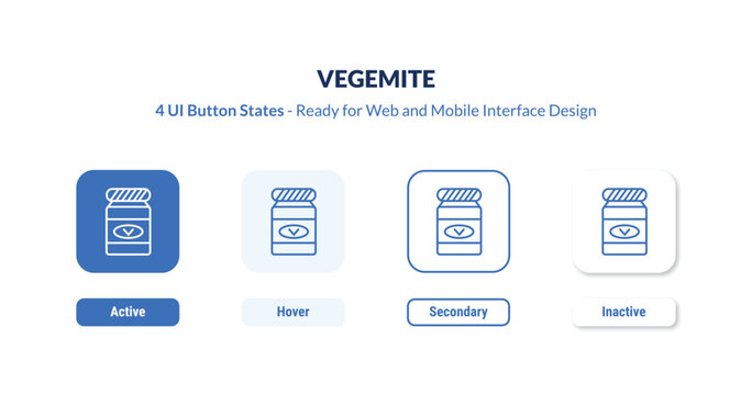 vegemite 4-state UI button. Outline icon kit from culture collection. Thin linear vegemite, crocodile, kangaroo editable vector. Minimal vegemite sign for web and mobile interface