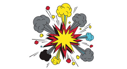 Exploding Comic Book Style Burst with Colorful Smoke and Sparks Radiating Outwards from Center © Afi