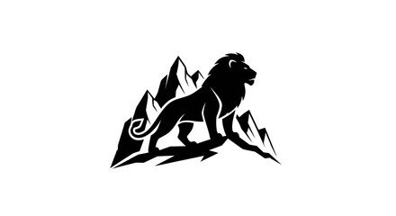 Lion silhouette on mountain peaks © Stok