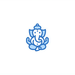 Minimal seated Ganesha monoline icon, clean continuous stroke, friendly symmetric outline in blue on white background