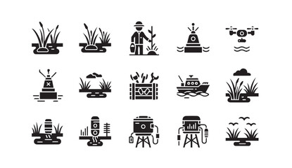 Obraz premium Water treatment icons set for environmental projects