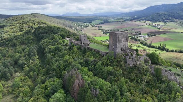 Ruins of the Cathar castle of Puivert in France