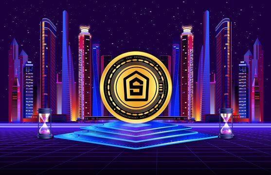 shentu-ctk cryptocurrency logos on digital background. 3d illustrations.