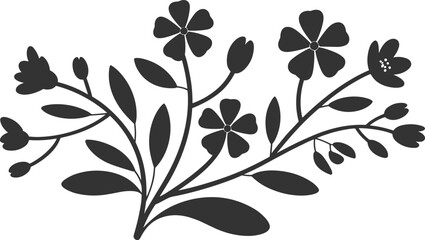 Wildflower branch silhouette vector illustration, decorative botanical floral stems design, garden flower plant element, nature clipart © Sree