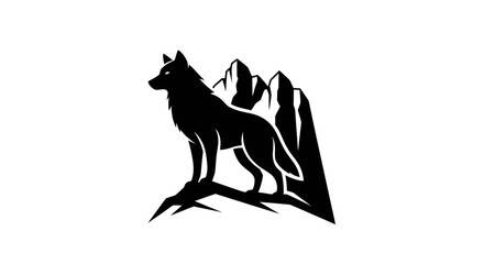 Naklejka premium Silhouette wolf on mountain peak