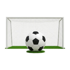 Soccer ball in front of goal isolated on transparent background