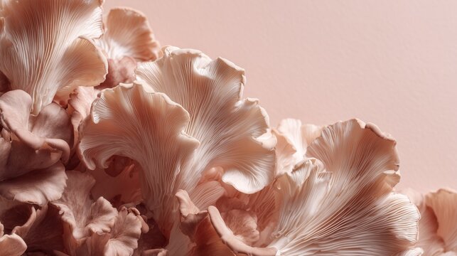 maitake mushrooms on soft pink background natural food minimal composition