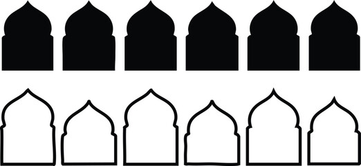 Black and white outline silhouettes of islamic arches and domes © MD. BELAL UDDIN