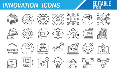 Obraz premium Digital transformation and innovation editable stroke icons collection