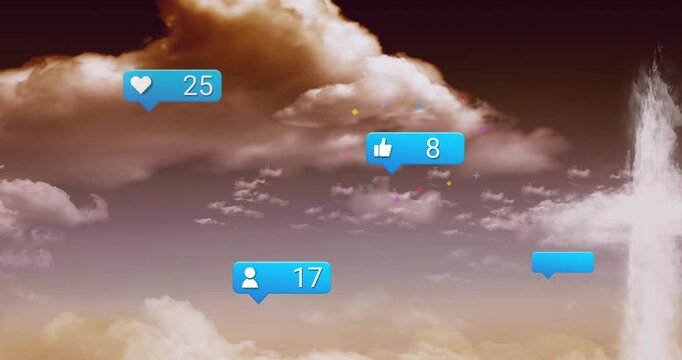 Starting with empty bubble blue bubbles entering updating drifting over warm sky showing count rise