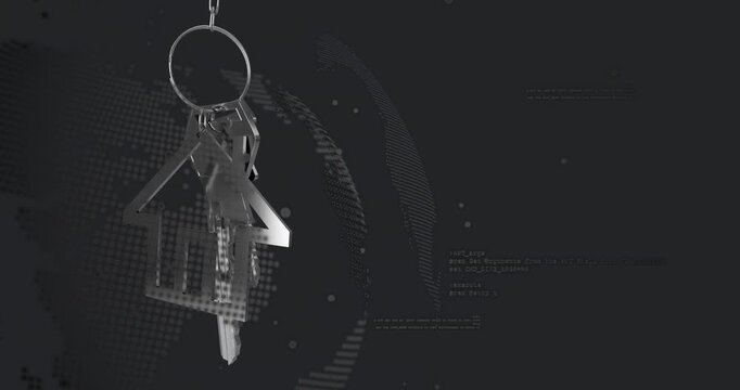 Loop restarting, metal key cluster swinging and rotating, house charm lighting, showing home access