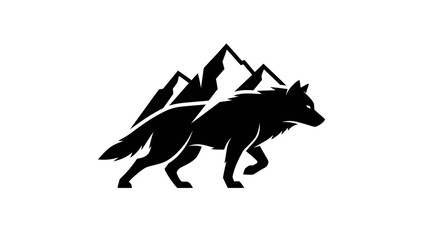 Naklejka premium Silhouette of wolf and mountain peaks