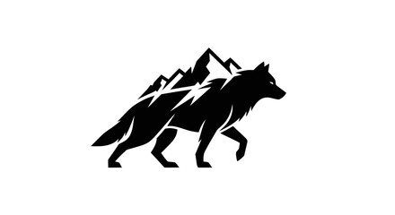 Obraz premium Silhouette wolf and mountain peak