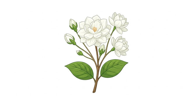 White jasmine flower branch vector isolated on white