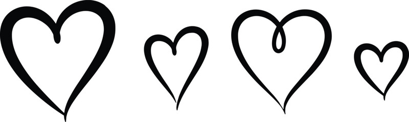 Obraz premium Hand drawn heart silhouette vector collection featuring various artistic scribble shapes, romantic love symbols, and decorative wedding or Valentine Day design elements
