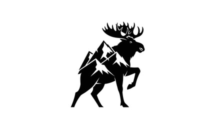 Moose silhouette with mountain peaks