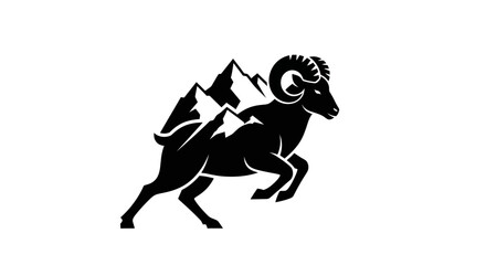 Obraz premium Ram silhouette with mountain peaks