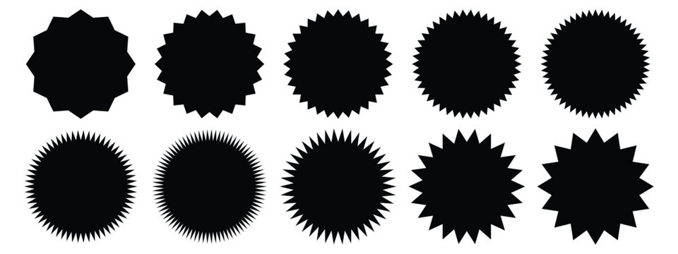 set of sunburst sale sticker. star shape sale badges. special offer badges. price tag, shopping lavel symbol vector illustration.