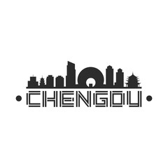 Fototapeta premium A silhouetted city skyline with the name chengdu displayed below