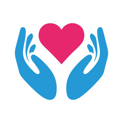Obraz premium Caring Hands Holding Heart Icon – Love, Support, Charity, Healthcare and Compassion Symbol for Help, Donation and Community Care Design.