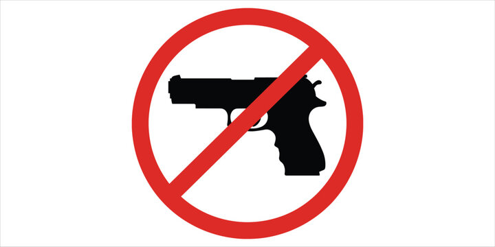 No guns allowed symbol with a pistol silhouette inside a red circle and slash Keywords: gun, pistol, weapon, prohibition