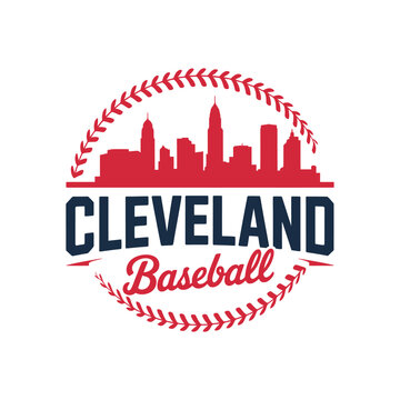 Cleveland baseball logo featuring the city skyline within a stitched circle
