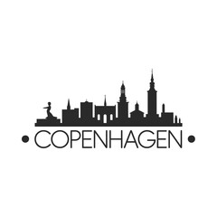 Obraz premium Copenhagen skyline silhouette with the little mermaid and city name