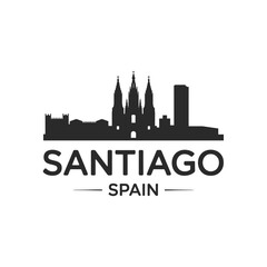 Obraz premium Santiago spain skyline illustration with cathedral and city silhouette