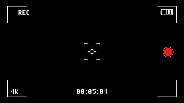 A modern 4K camcorder display view with recording indicator, battery level, and timecode for professional videography footage