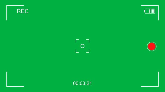 Green screen camera viewfinder interface overlay for video production and editing with recording indicator and timer. red and green radar screen