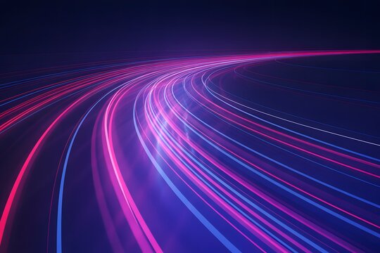 A vibrant display of colorful neon lights curving through a dark space