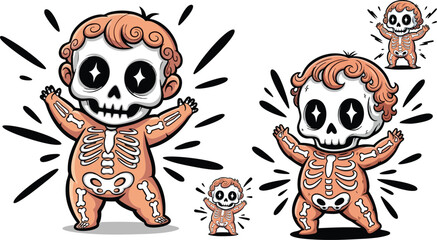 Fototapeta premium Set of 4 Halloween skeleton baby vector icons