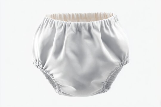 A white, disposable diaper with a textured surface.
