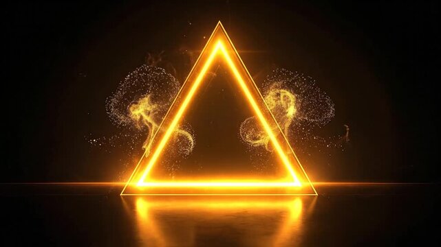 Abstract golden triangle glowing on a dark background, perfect for modern designs and concepts.