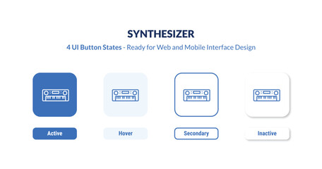synthesizer 4-state UI button. Outline icon kit from music and media collection. Thin linear synthesizer, music, musical editable vector. Minimal synthesizer sign for web and mobile interface © IconArt