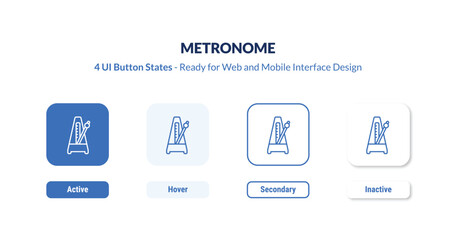 metronome 4-state UI button. Outline icon kit from music and media collection. Thin linear metronome, sound, instrument editable vector. Minimal metronome sign for web and mobile interface © IconArt