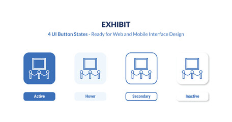 exhibit 4-state UI button. Outline icon kit from museum collection. Thin linear exhibit, exhibition, picture editable vector. Minimal exhibit sign for web and mobile interface