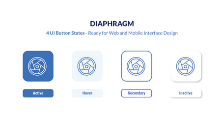 Fototapeta premium diaphragm 4-state UI button. Outline icon kit from multimedia collection. Thin linear diaphragm, equipment, technology editable vector. Minimal diaphragm sign for web and mobile interface