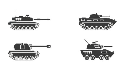Obraz premium Military tanks in various configurations and viewpoints on a plain background