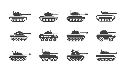 Obraz premium Collection of various tank silhouettes arranged in a grid pattern
