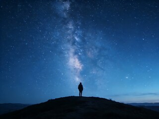 Fototapeta premium Silhouette Person Standing Under Starry Night Sky
