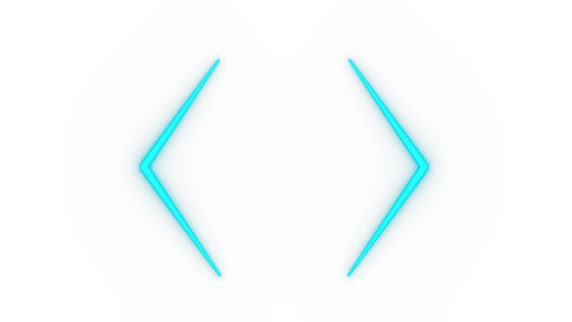 Symmetrical cyan neon chevron arrows and next previous blue arrows on white